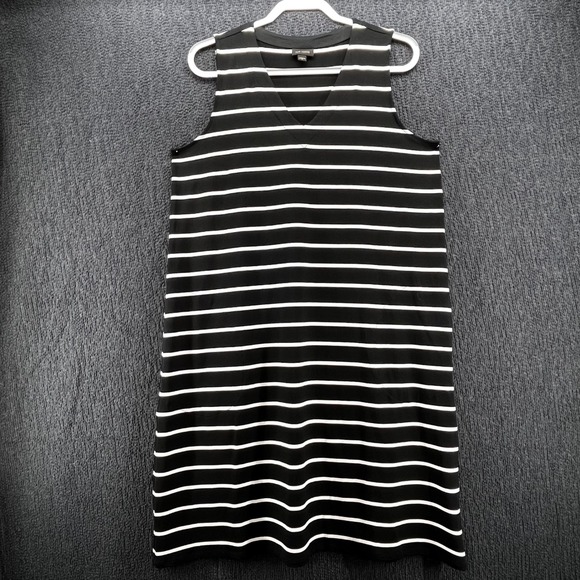 J. Jill Dresses & Skirts - J. Jill Wearever Black White Striped V-Neck Sleeveless Pocket Shift Dress M